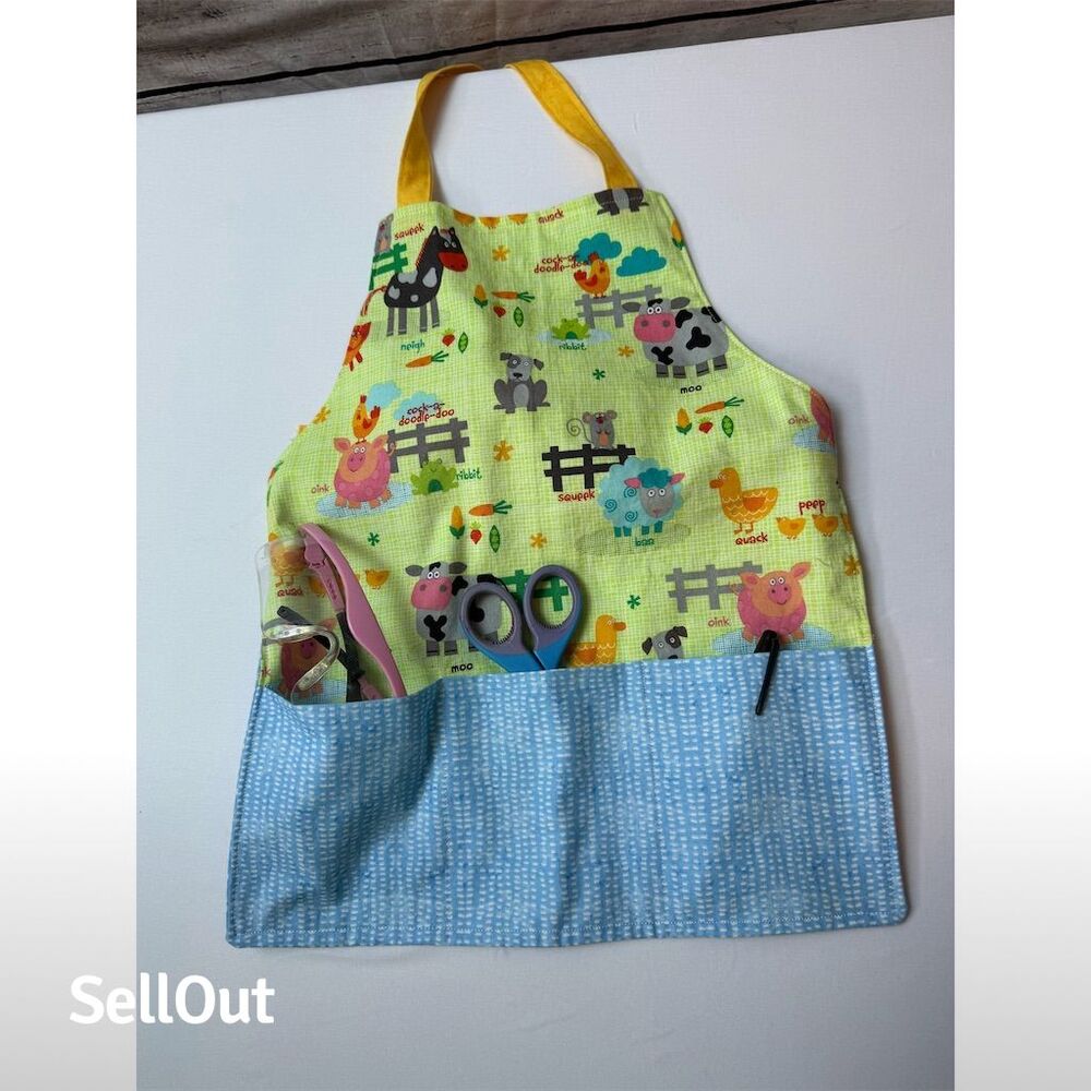 Kids Farm Animals Apron with Pockets Toddler size handmade by me! - Picture 3 of 3